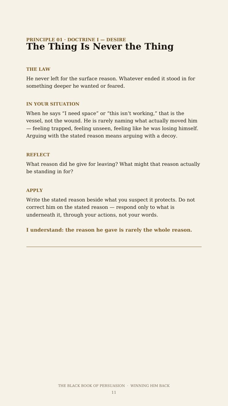 Preview page: Principle 01 — The Thing Is Never the Thing, illustrated edition